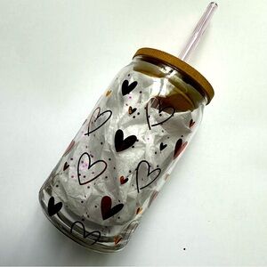 Rose Gold Hearts Beer Can Glass